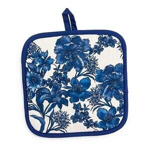 MACKENZIE-CHILDS Royal English Garden Potholder Blue Floral Royal Check NEW